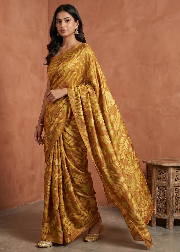 Rust Printed Pure Silk Saree Without Blouse Piece