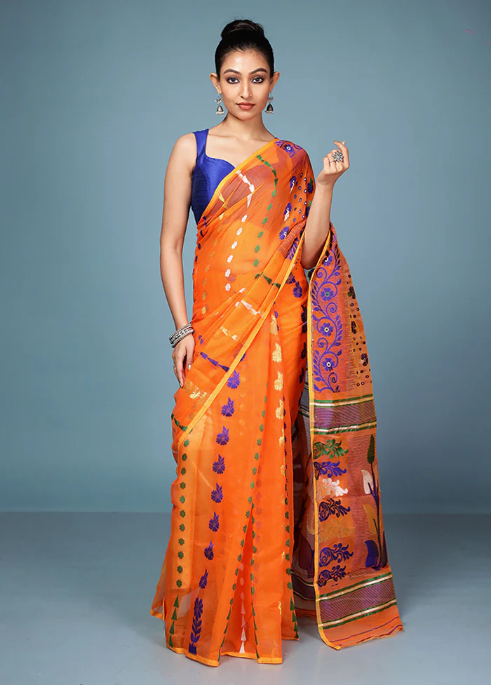 Rust Tant Cotton Saree Without Blouse Piece - Image 2
