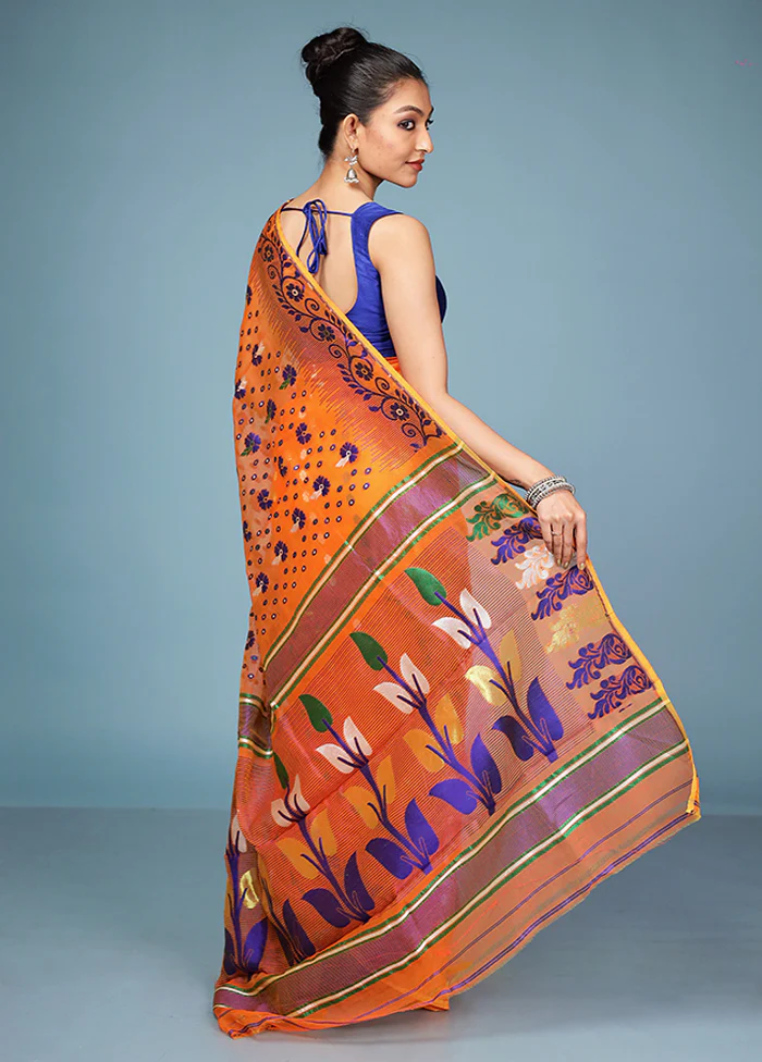 Rust Tant Cotton Saree Without Blouse Piece - Image 3
