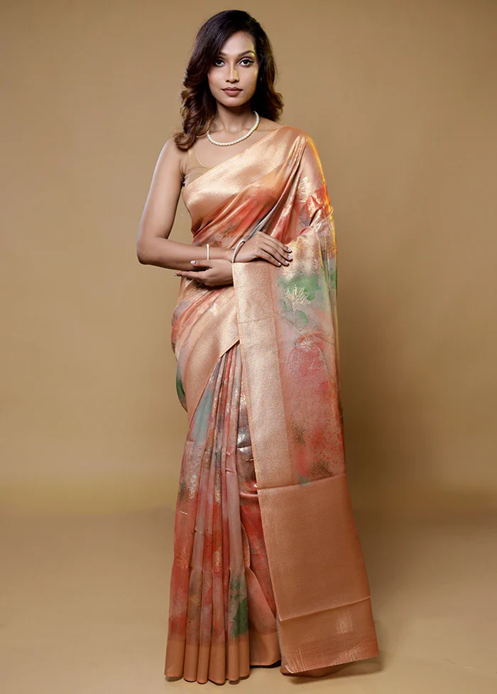 Rust Tissue Silk Saree With Blouse Piece - Image 2