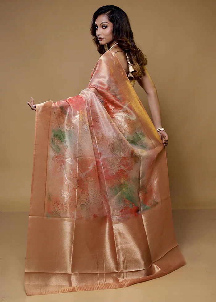 Rust Tissue Silk Saree With Blouse Piece - Image 3