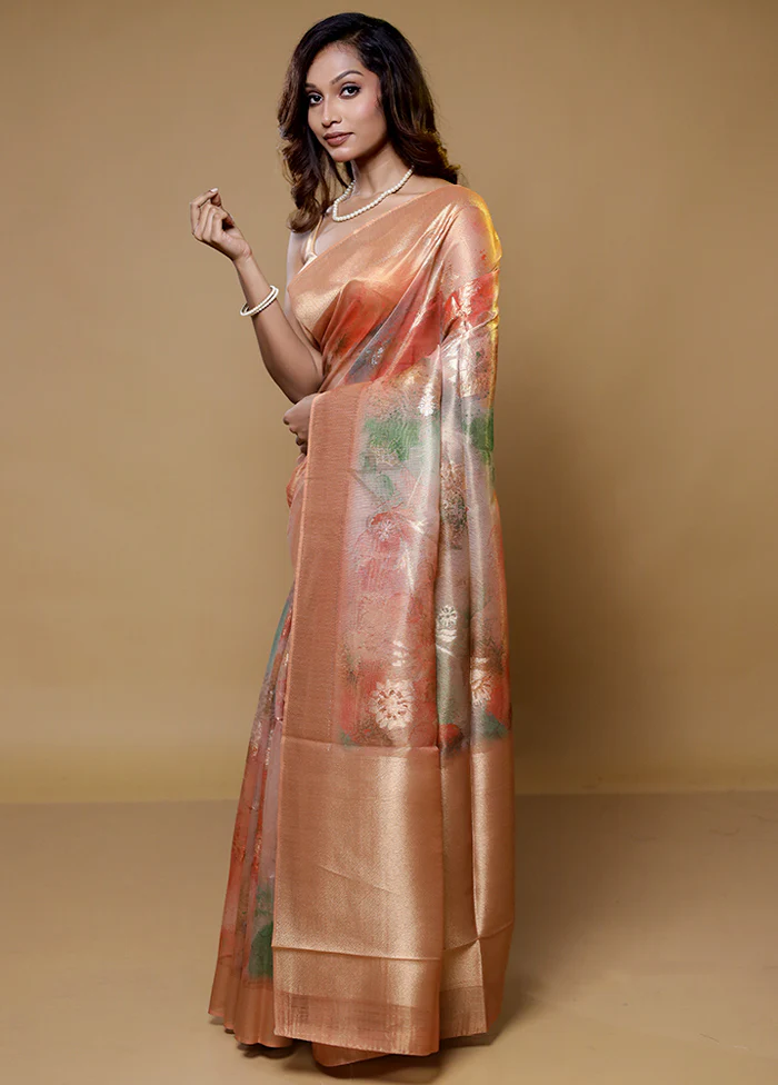 Rust Tissue Silk Saree With Blouse Piece - Image 4