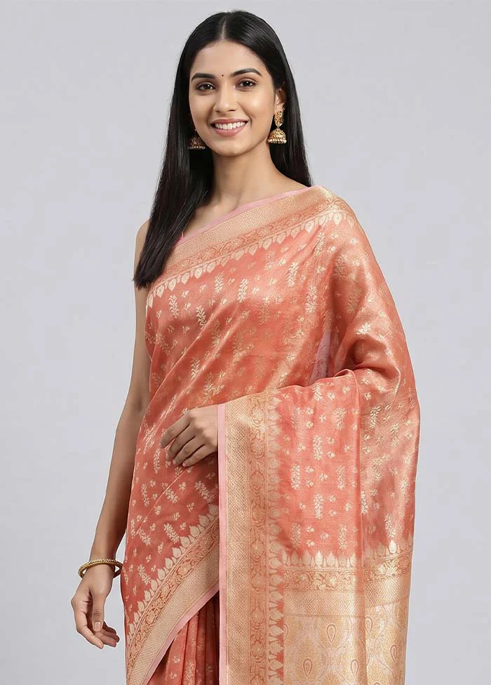 Rust Tissue Silk Saree With Blouse Piece - Image 2