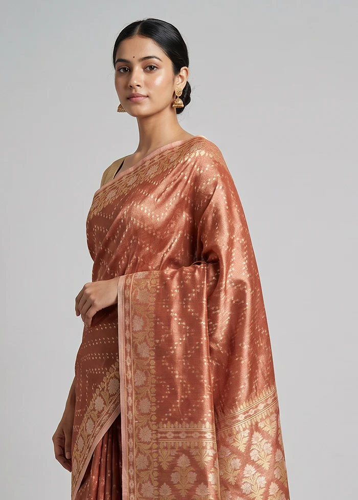 Rust Tissue Silk Saree With Blouse Piece - Image 2