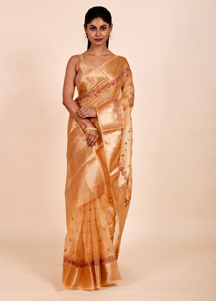 Rust Tissue Silk Saree With Blouse Piece - Image 2