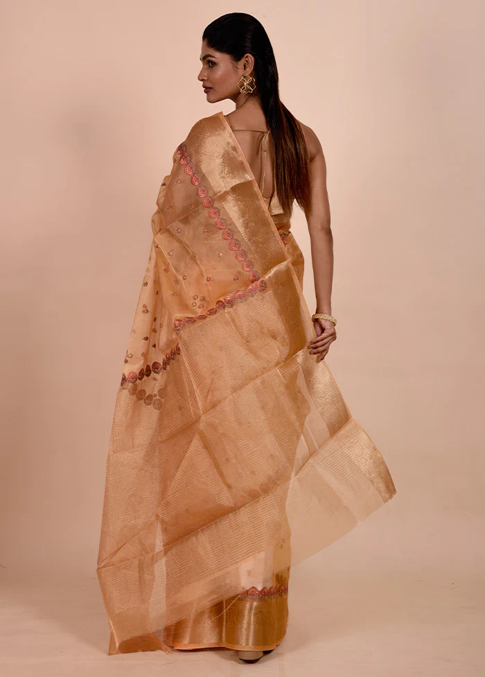 Rust Tissue Silk Saree With Blouse Piece - Image 3