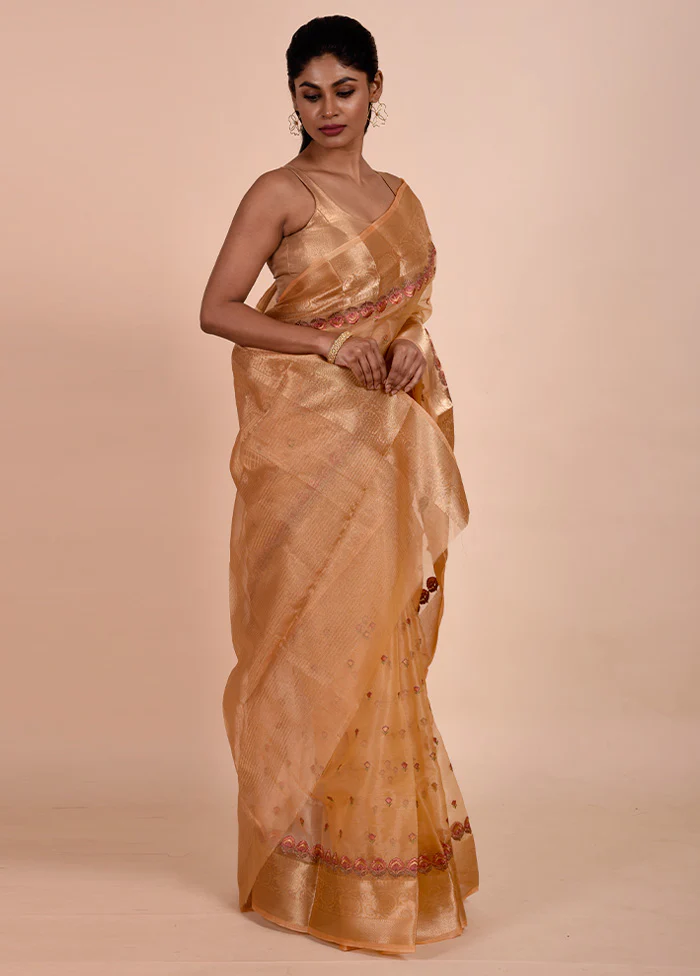 Rust Tissue Silk Saree With Blouse Piece - Image 4