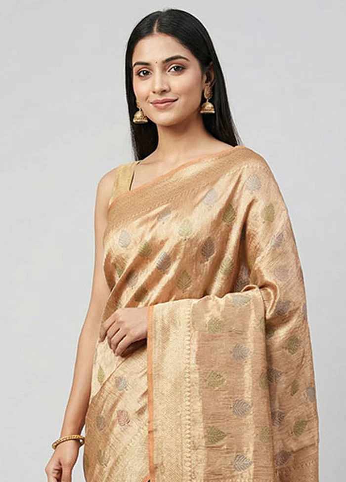 Rust Tissue Silk Saree With Blouse Piece - Image 2