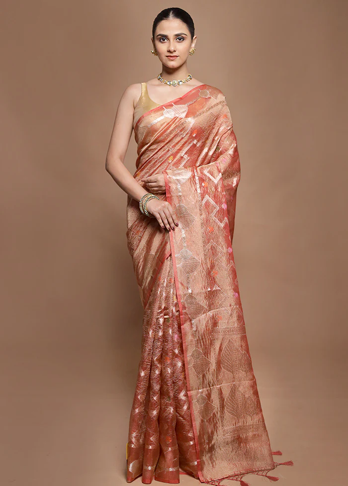 Rust Tissue Silk Saree With Blouse Piece