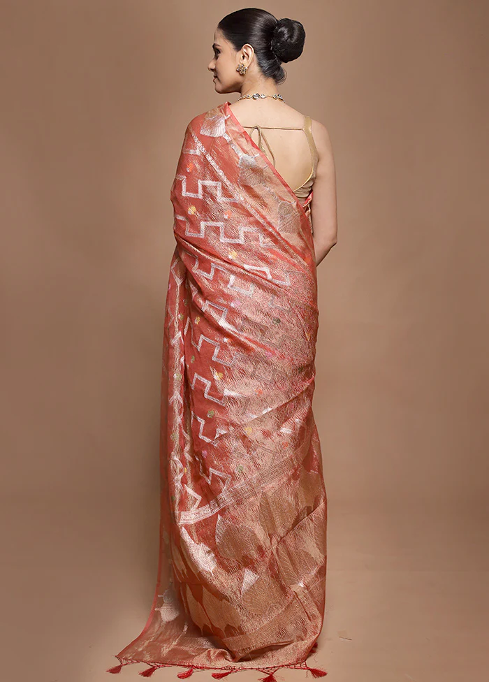 Rust Tissue Silk Saree With Blouse Piece - Image 3
