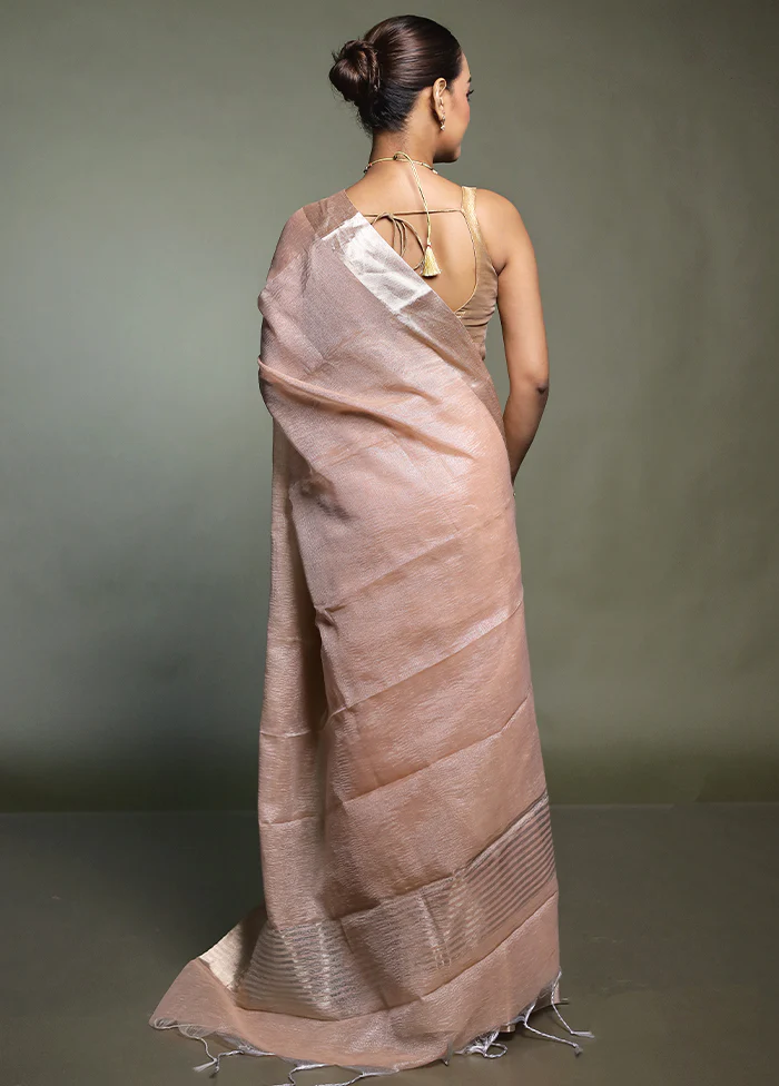 Rust Crushed Tissue Silk Saree With Blouse Piece - Image 3