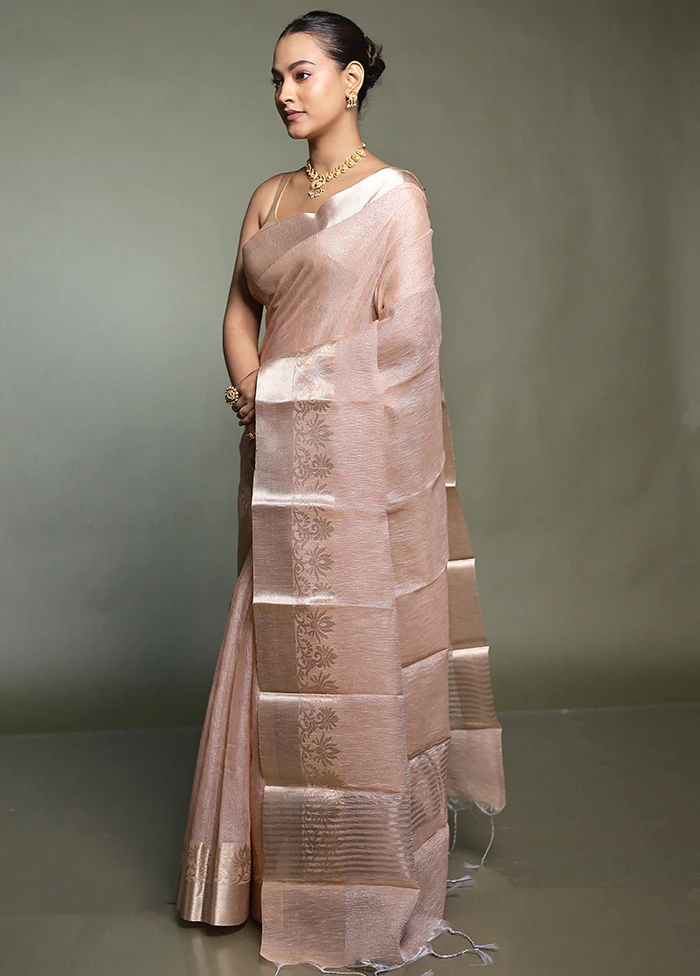 Rust Crushed Tissue Silk Saree With Blouse Piece - Image 4