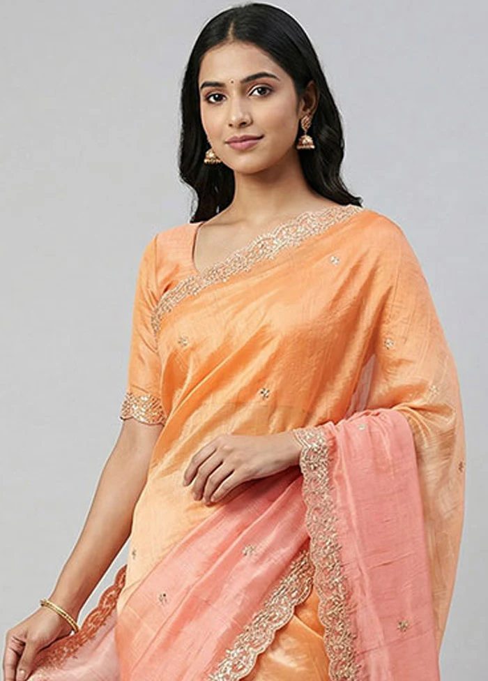Rust Tissue Silk Saree With Blouse Piece - Image 2