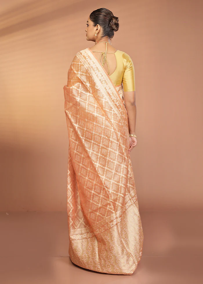 Rust Tissue Silk Saree With Blouse Piece - Image 3