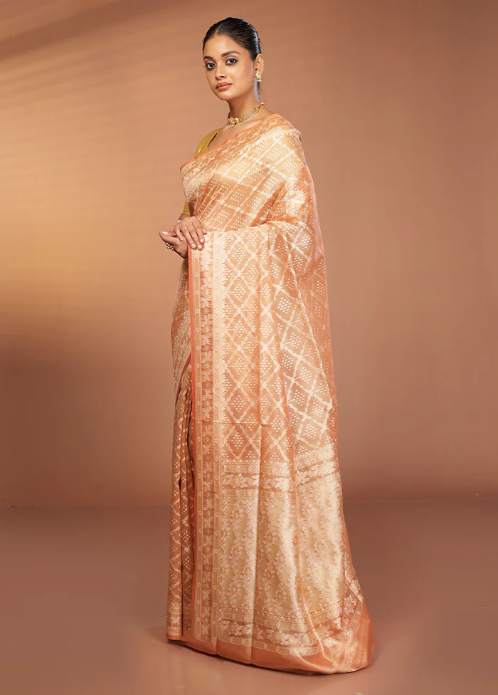 Rust Tissue Silk Saree With Blouse Piece - Image 4