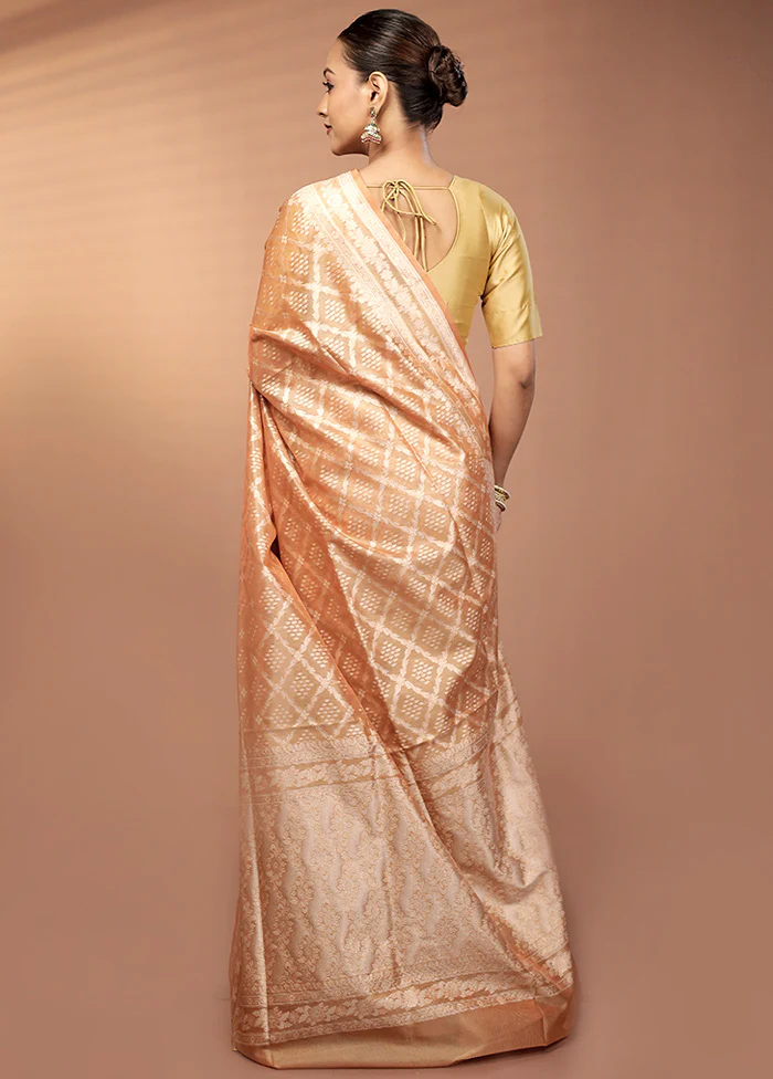 Rust Tissue Silk Saree With Blouse Piece - Image 3
