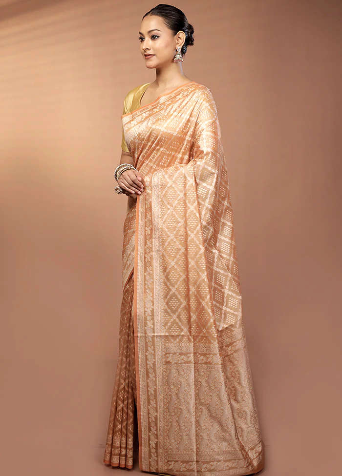 Rust Tissue Silk Saree With Blouse Piece - Image 4