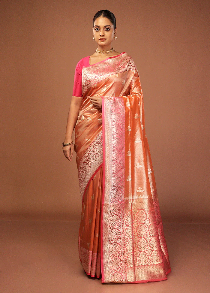 Rust Tissue Silk Saree With Blouse Piece - Image 2