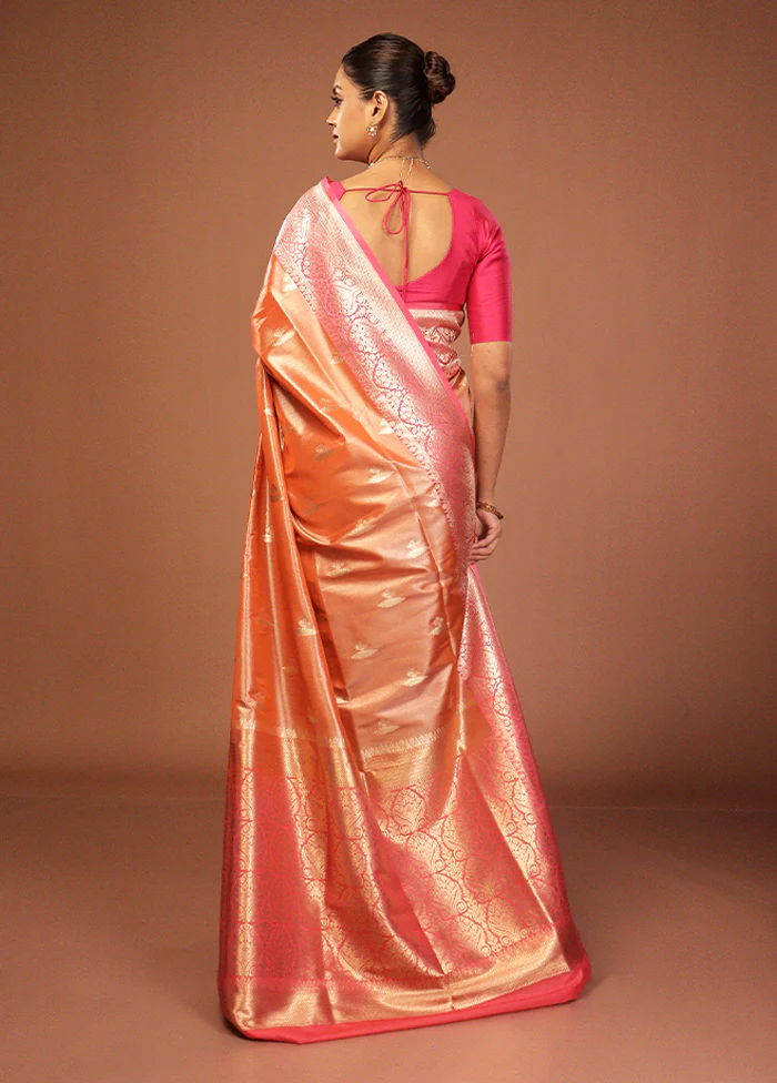 Rust Tissue Silk Saree With Blouse Piece - Image 3