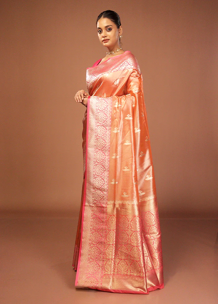 Rust Tissue Silk Saree With Blouse Piece - Image 4