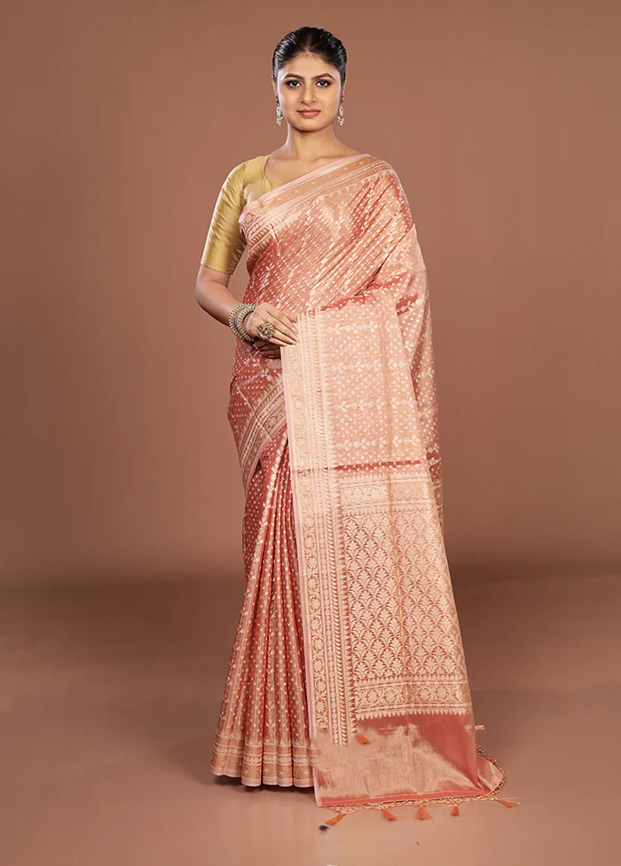 Rust Tissue Silk Saree With Blouse Piece - Image 2