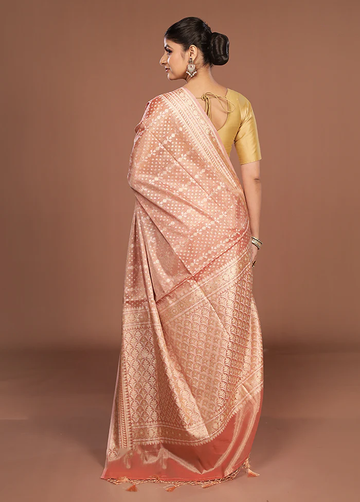 Rust Tissue Silk Saree With Blouse Piece - Image 3