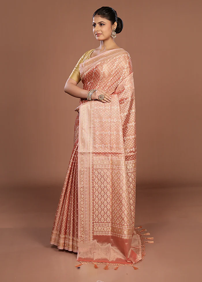 Rust Tissue Silk Saree With Blouse Piece - Image 4
