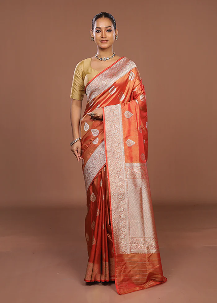 Orange Tissue Silk Saree With Blouse Piece - Image 2