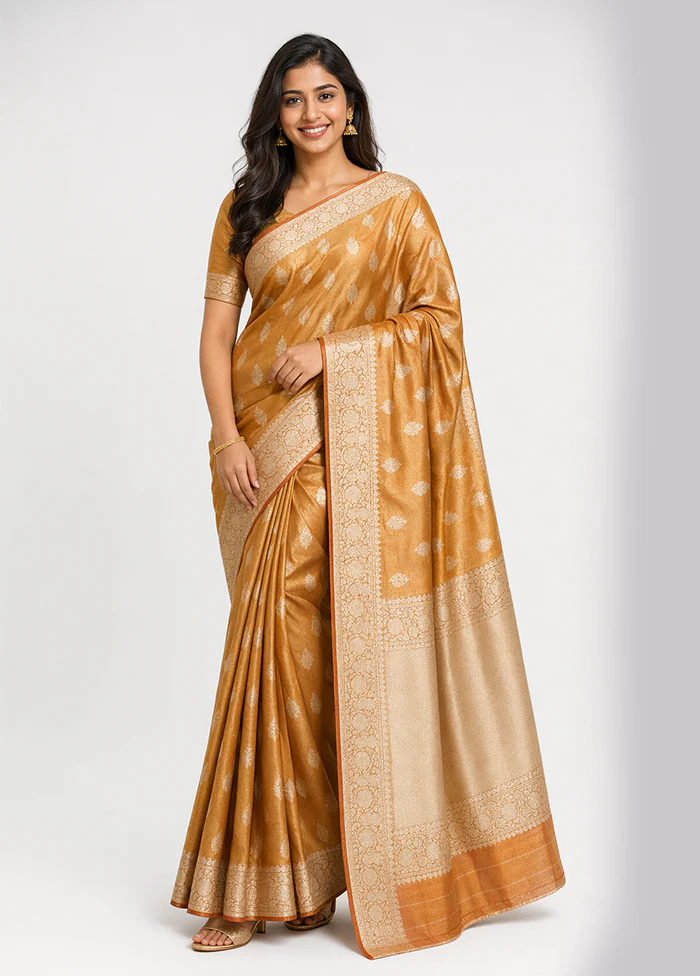 Rust Tissue Silk Saree With Blouse Piece