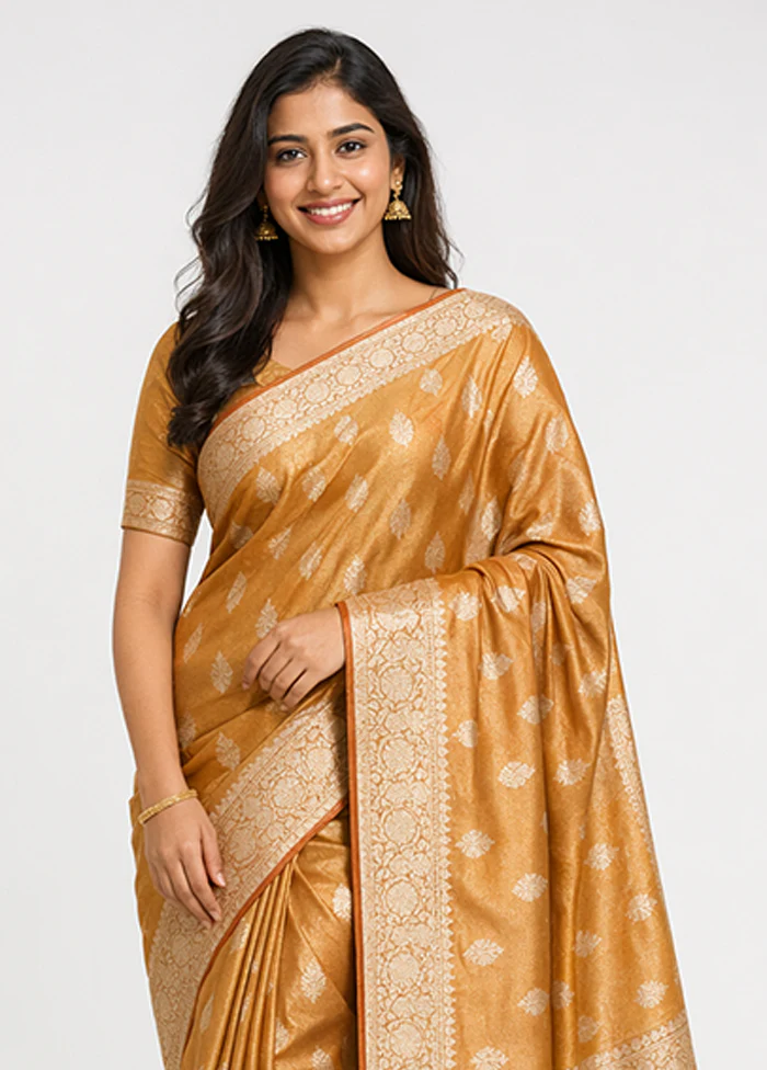 Rust Tissue Silk Saree With Blouse Piece - Image 2