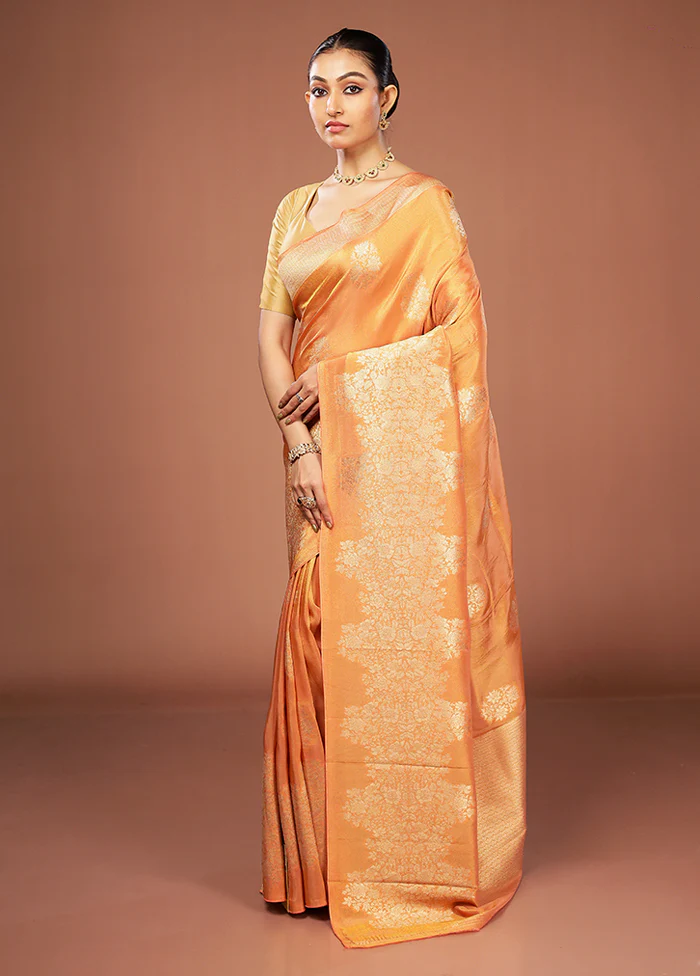 Yellow Tissue Silk Saree With Blouse Piece - Image 4