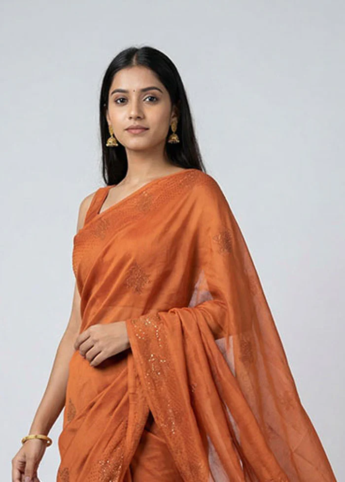 Rust Tussar Silk Saree With Blouse Piece - Image 2