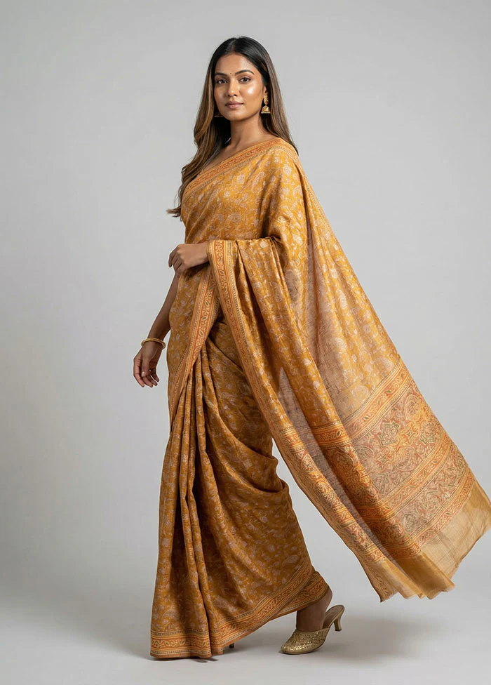 Rust Tussar Silk Saree With Blouse Piece