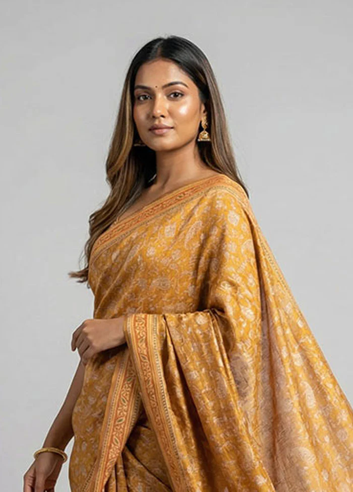 Rust Tussar Silk Saree With Blouse Piece - Image 2