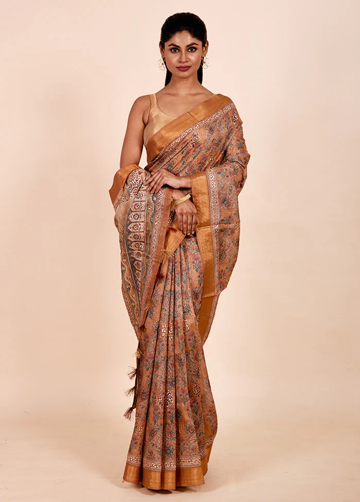 Rust Tussar Silk Saree With Blouse Piece - Image 2