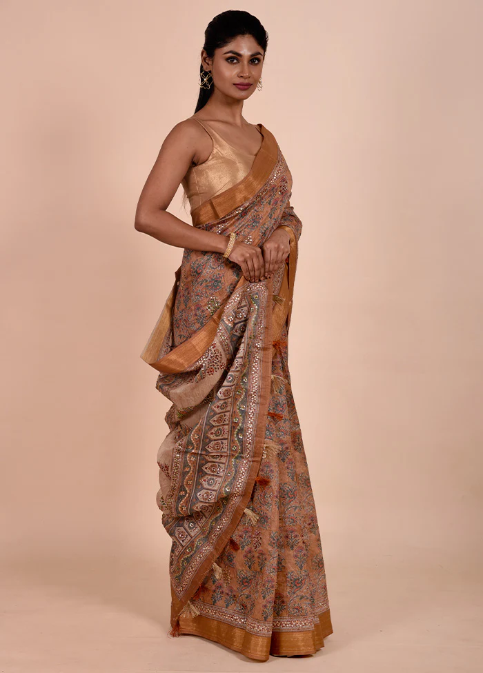 Rust Tussar Silk Saree With Blouse Piece - Image 4