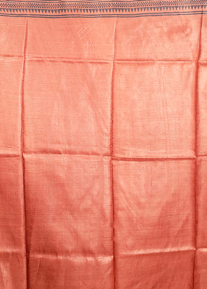 Rust Tussar Silk Saree With Blouse Piece - Image 5