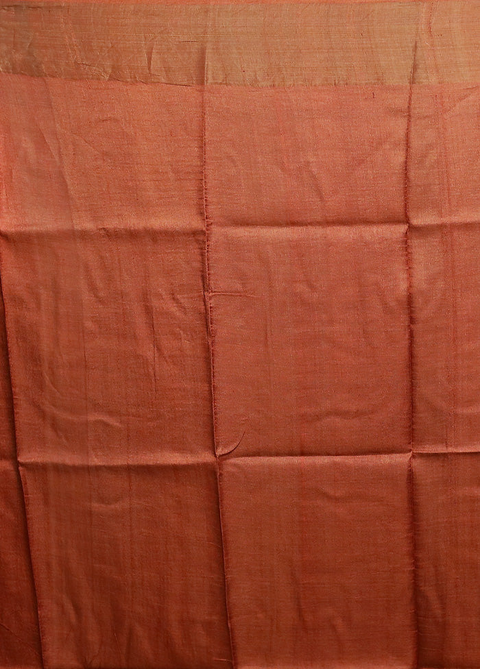 Rust Tussar Silk Saree With Blouse Piece - Image 5