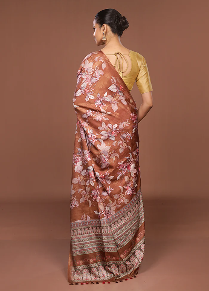 Rust Tussar Silk Saree With Blouse Piece - Image 3