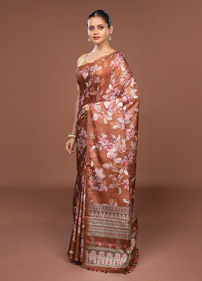 Rust Tussar Silk Saree With Blouse Piece - Image 4