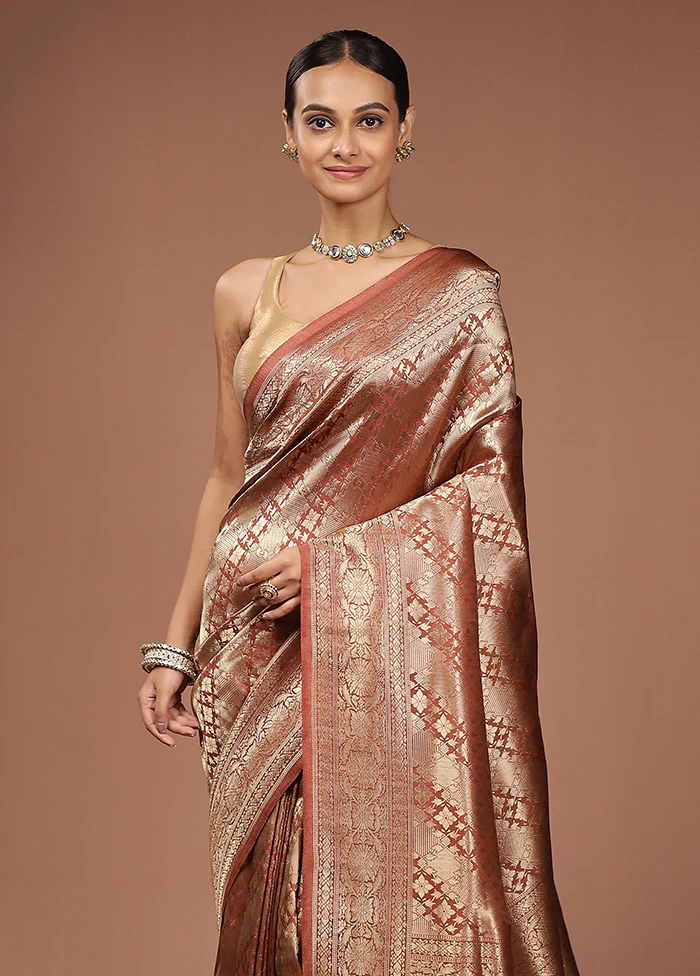 Rust Uppada Silk Saree With Blouse Piece
