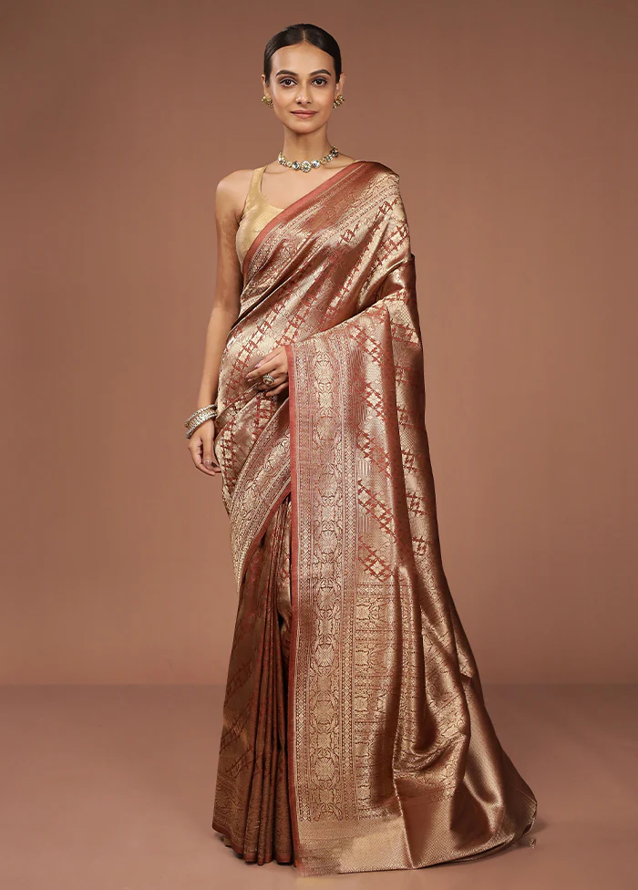 Rust Uppada Silk Saree With Blouse Piece - Image 2