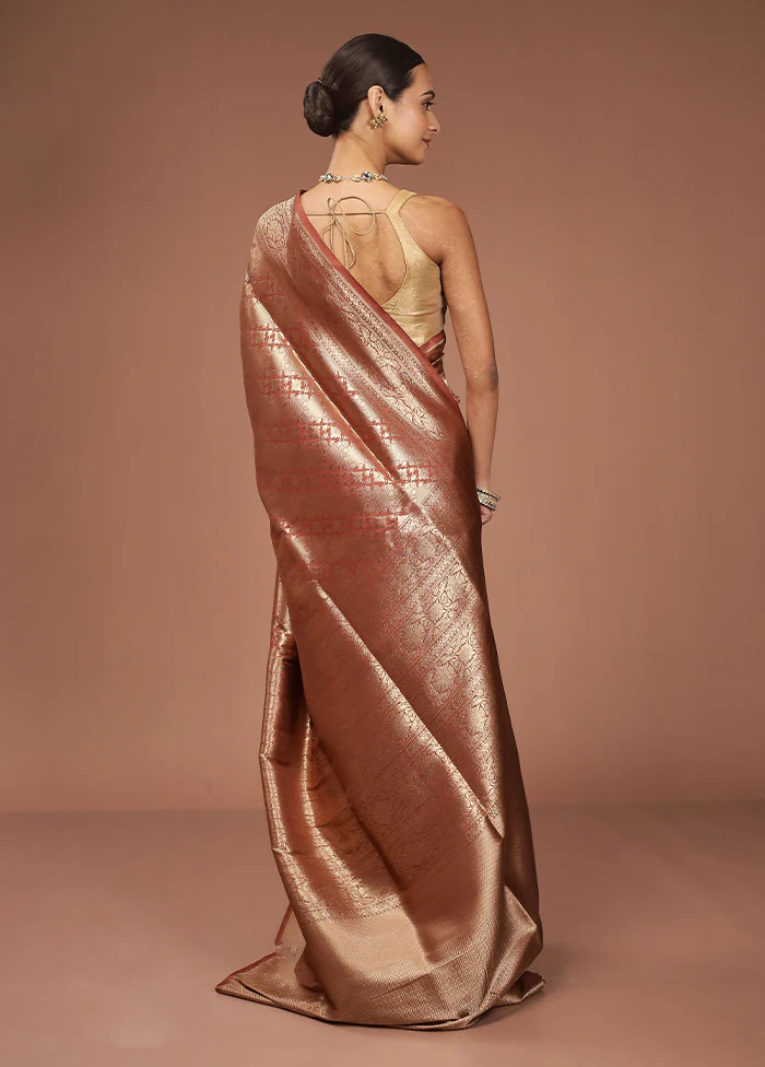 Rust Uppada Silk Saree With Blouse Piece - Image 3