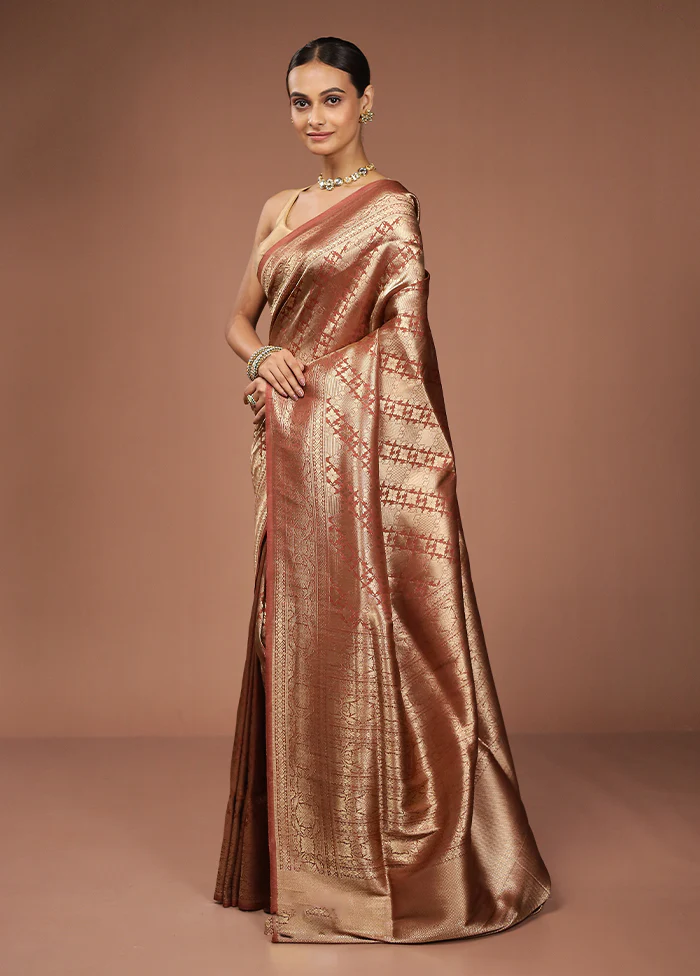 Rust Uppada Silk Saree With Blouse Piece - Image 4