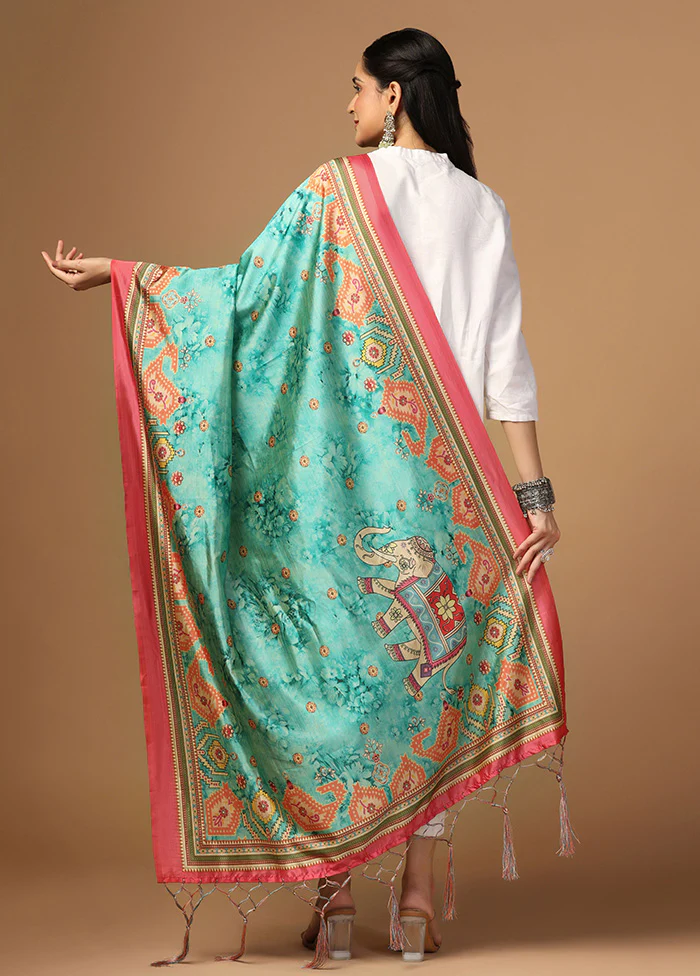 Sea Green Art Silk Dupatta - Image 2