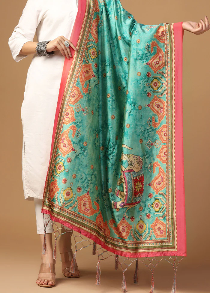 Sea Green Art Silk Dupatta - Image 3