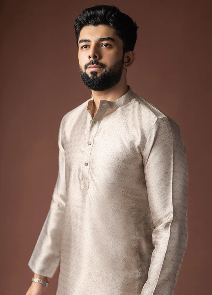 Silver Silk Kurta & Pajama Set - Image 2