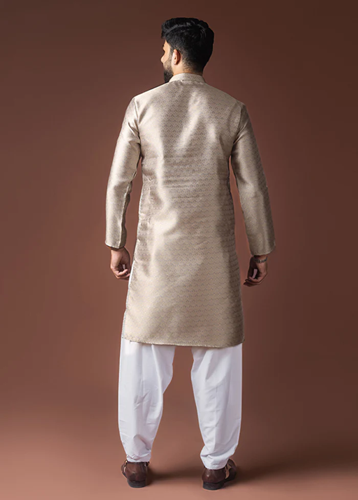 Silver Silk Kurta & Pajama Set - Image 3