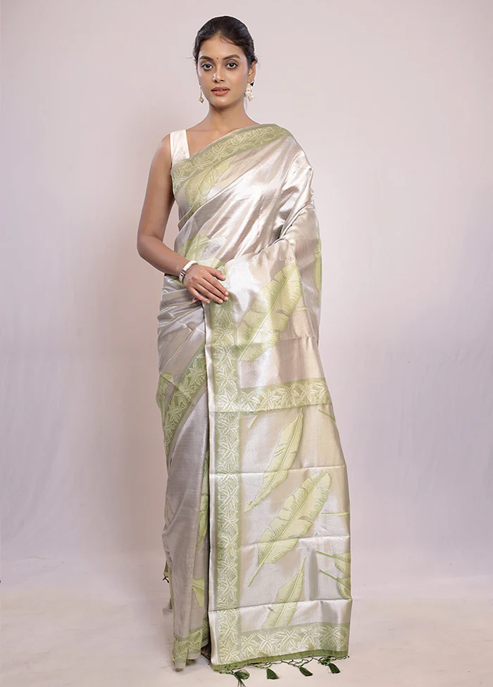 Silver Tissue Silk Saree With Blouse Piece - Image 2