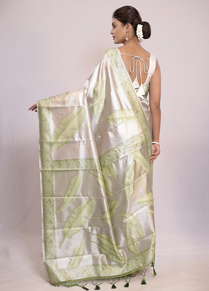 Silver Tissue Silk Saree With Blouse Piece - Image 4